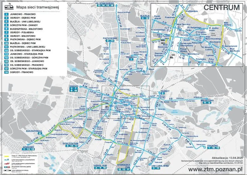 Tramwaj 13 trasa Poznań